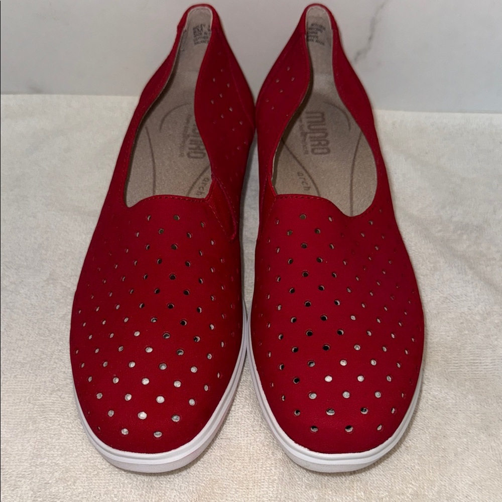 Munro Red Slip-On Flats with Perforated Design